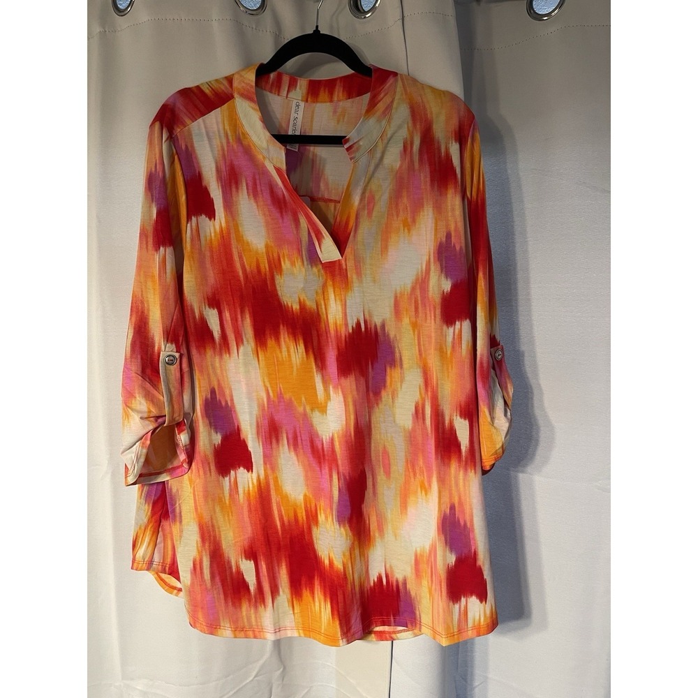 Dear Scarlett Plus Size Women's Top Blouse 3X Red Pink Orange NWT - Picture 2 of 4